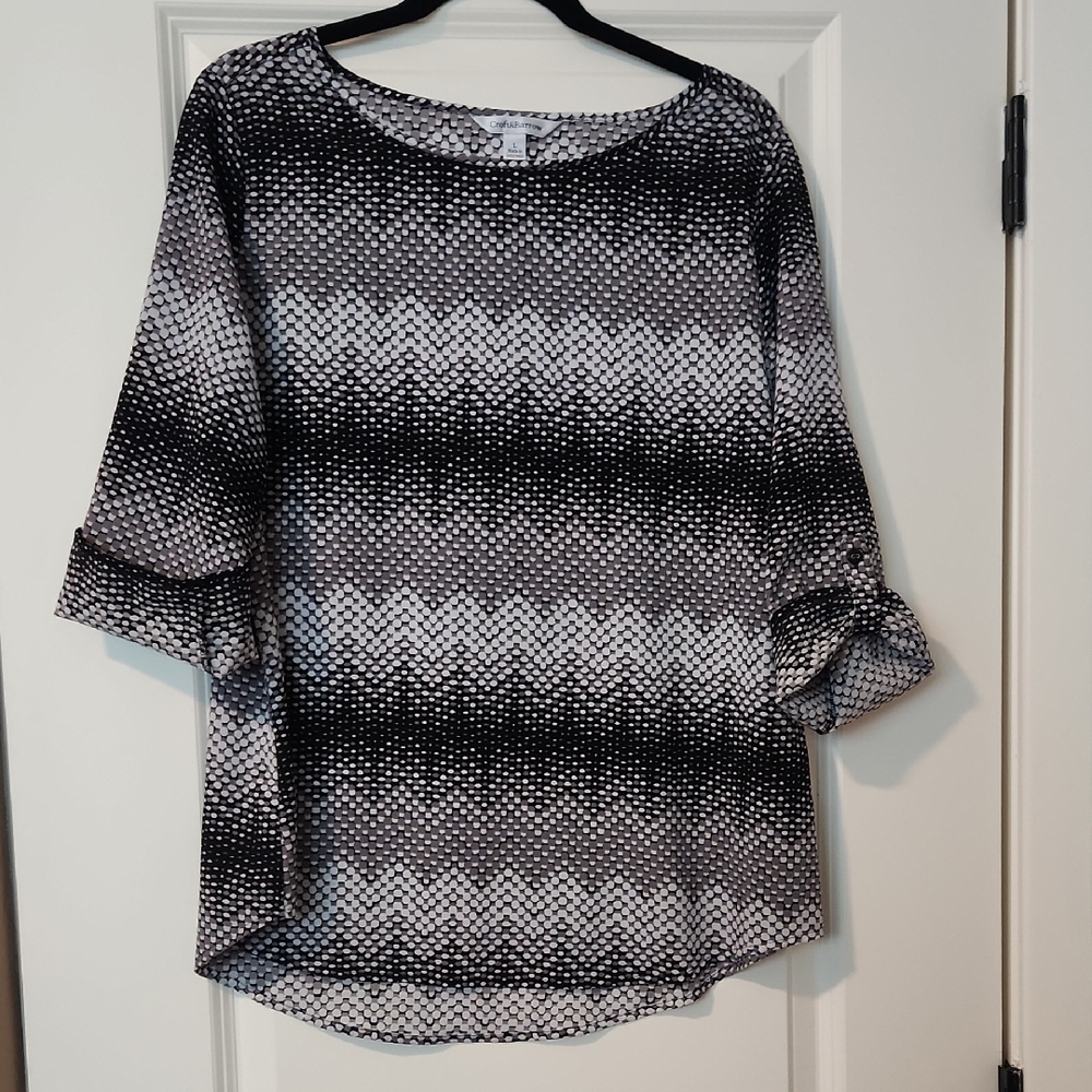 Womens Croft & Barrow Polka Dot Textured Blouse Size Large - Picture 1 of 5
